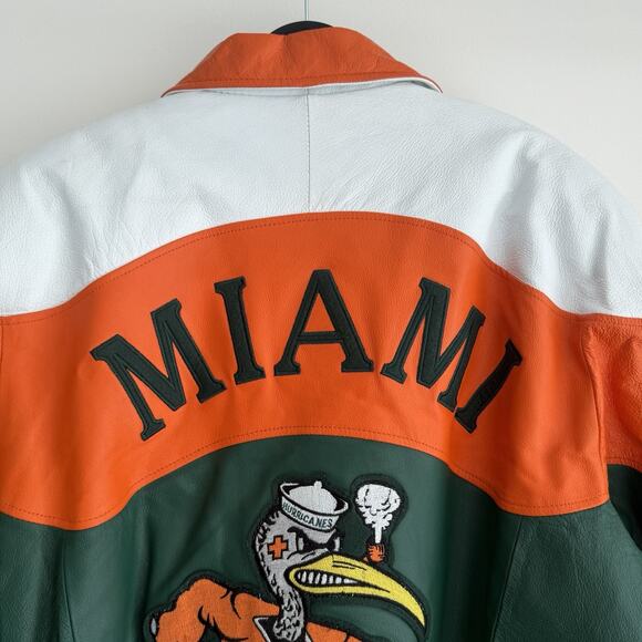 Vintage Miami Hurricanes Leather Jacket Mens Large Varsity Football Retro Logo - Picture 5 of 15